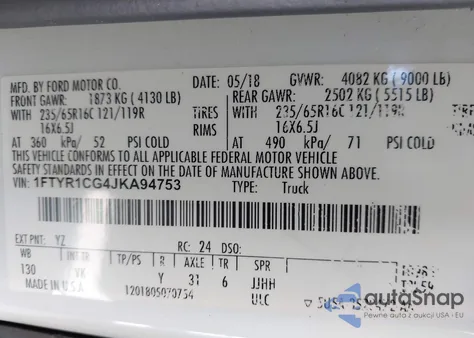 2018 Ford Transit-250 from USA, damaged, VIN 1FTYR1CG4JKA94753